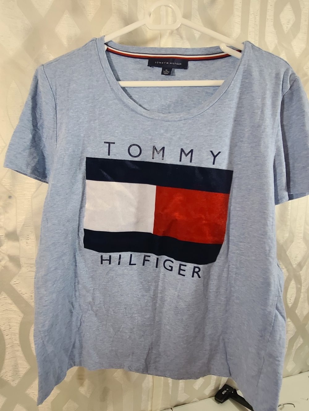 Tommy Hilfiger Light Blue Logo Short Sleeve Tee with Red & Navy Accent